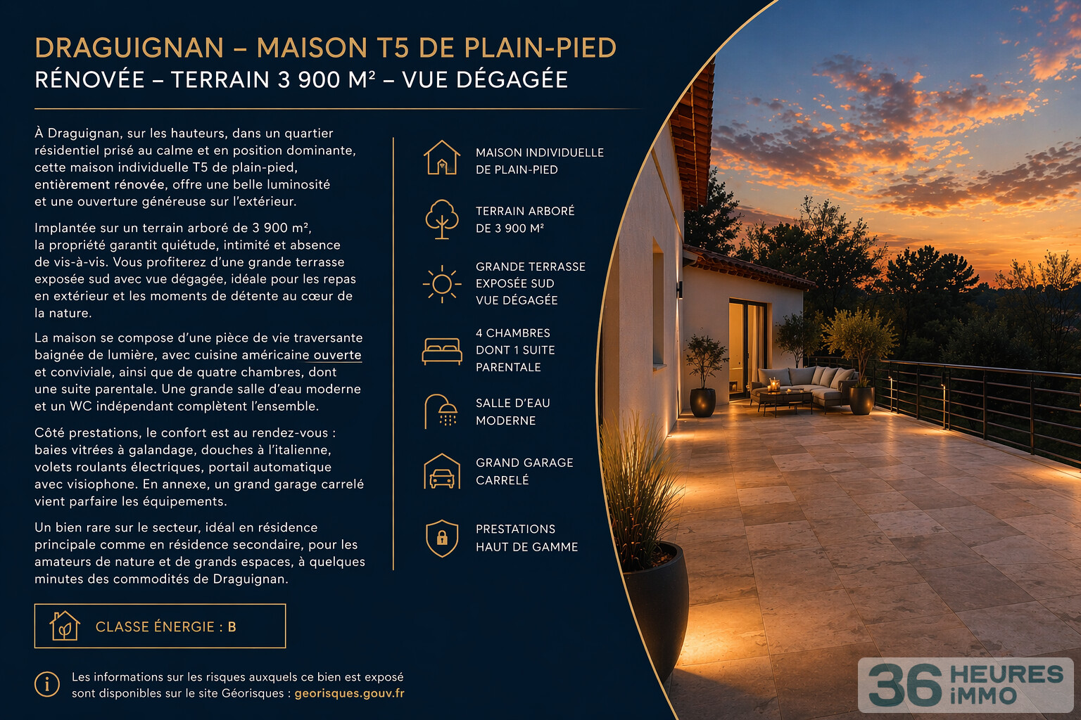 DRAGUIGNAN MAISON T5 PLAIN PIED SUR TERRAIN 3900M²